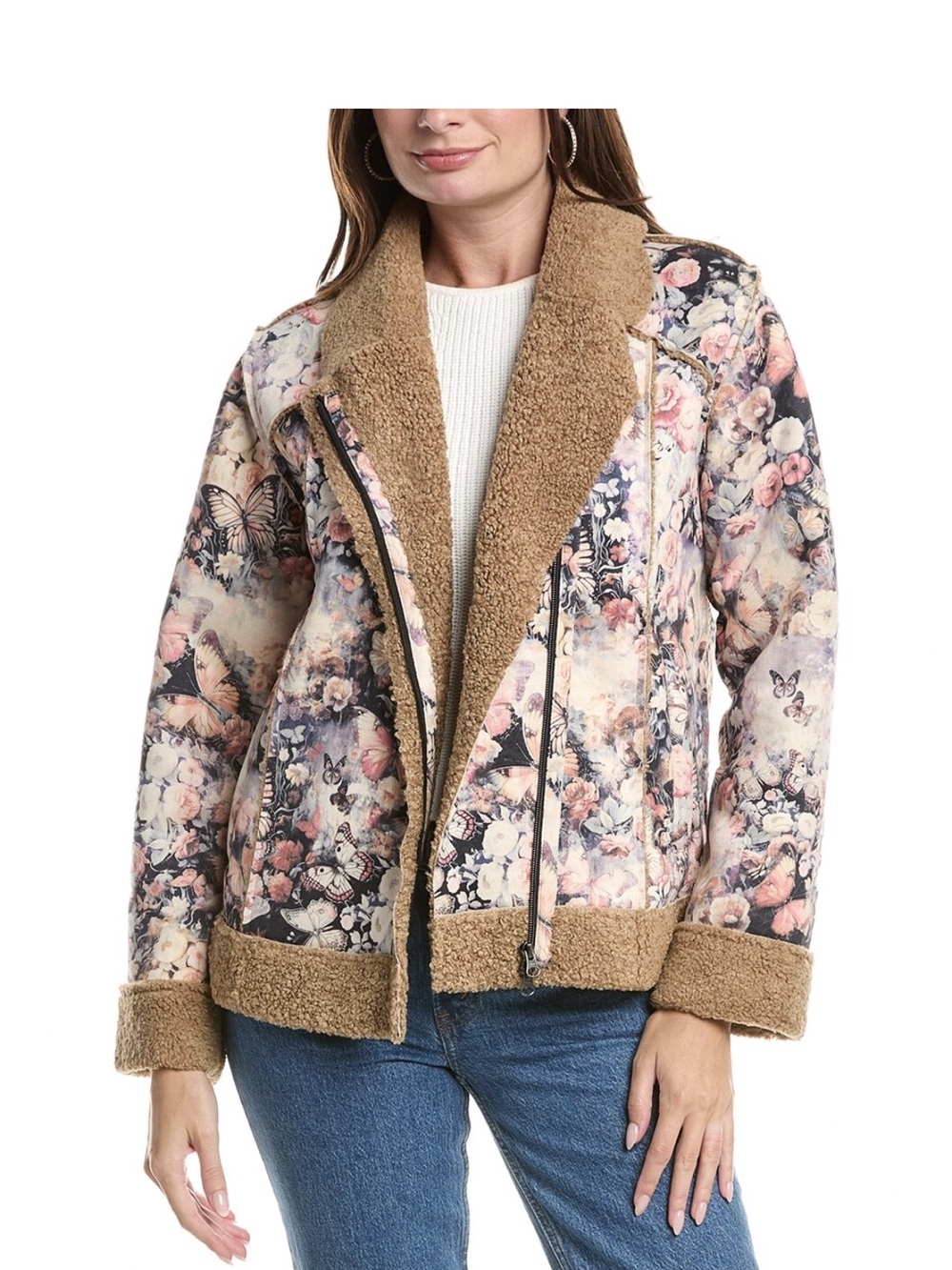 Johnny Was Maravilla Taupe Floral & Butterfly jacket Sz S NWT